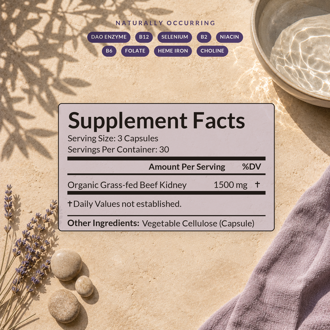 SHIFA Kidney Supplement Facts — 1500 mg organic grass-fed beef kidney per serving