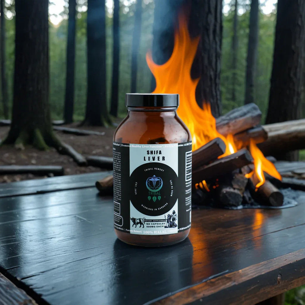 Halal Organic Beef Liver Supplement in front of a fire