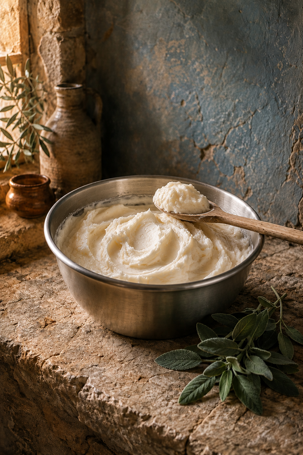 Whipped grass-fed beef tallow in a steel bowl — small-batch rendering