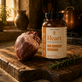 SHIFA Heart bottle with fresh grass-fed beef heart on Mediterranean stone