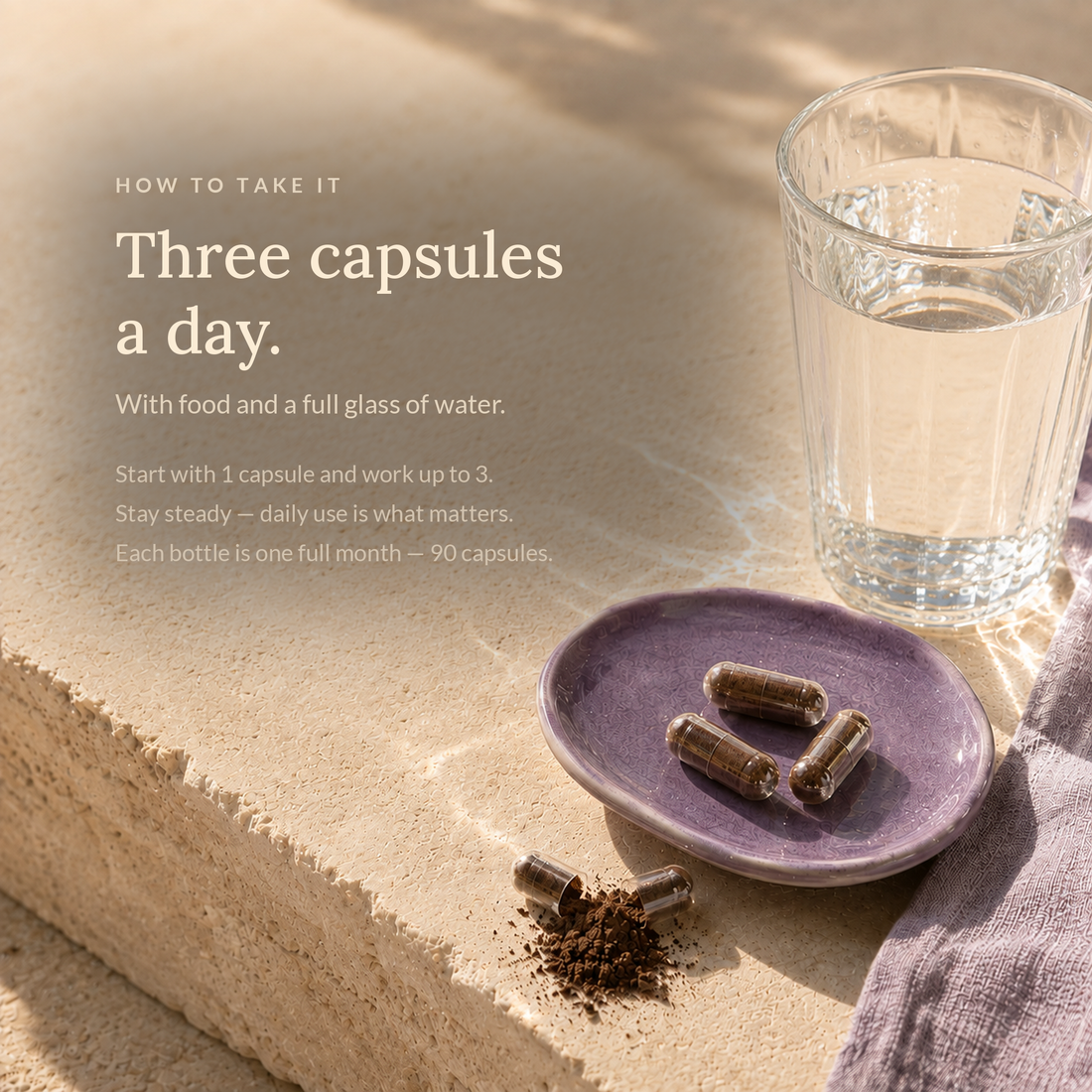 How to take SHIFA Kidney — three capsules a day with a full glass of water